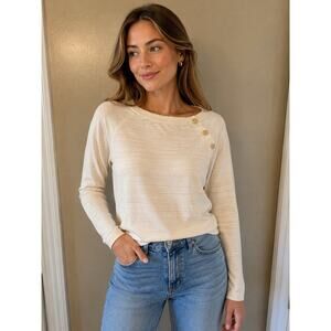 LOFT Cream Gold toned Buttons Shoulder Sweater Top Women’s XS NWT Preppy Soft